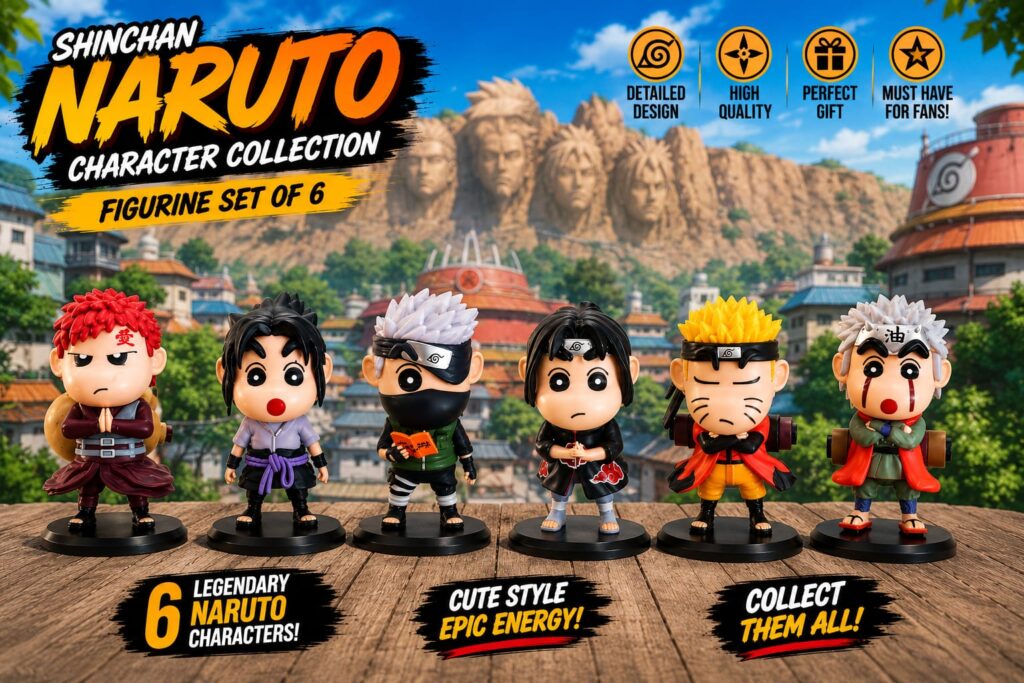 Shinchan Naruto Character Collection Figurine Set of 6 PVC Anime Action Figures for Desk Decor & Collectors