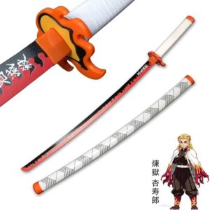 Demon Slayer Rengoku Katana/Sword Toy 104cm Life Size - Bamboo Wood Rengoku Anime Flame Hashira Katana  Perfect for Anime Gift