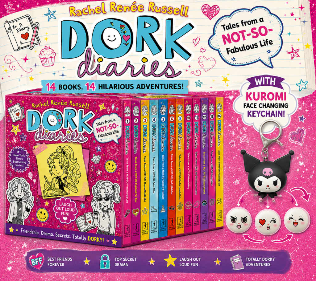 Dork Diaries 1-14 Books Box Set with Kuromi Face Changing Keychain.