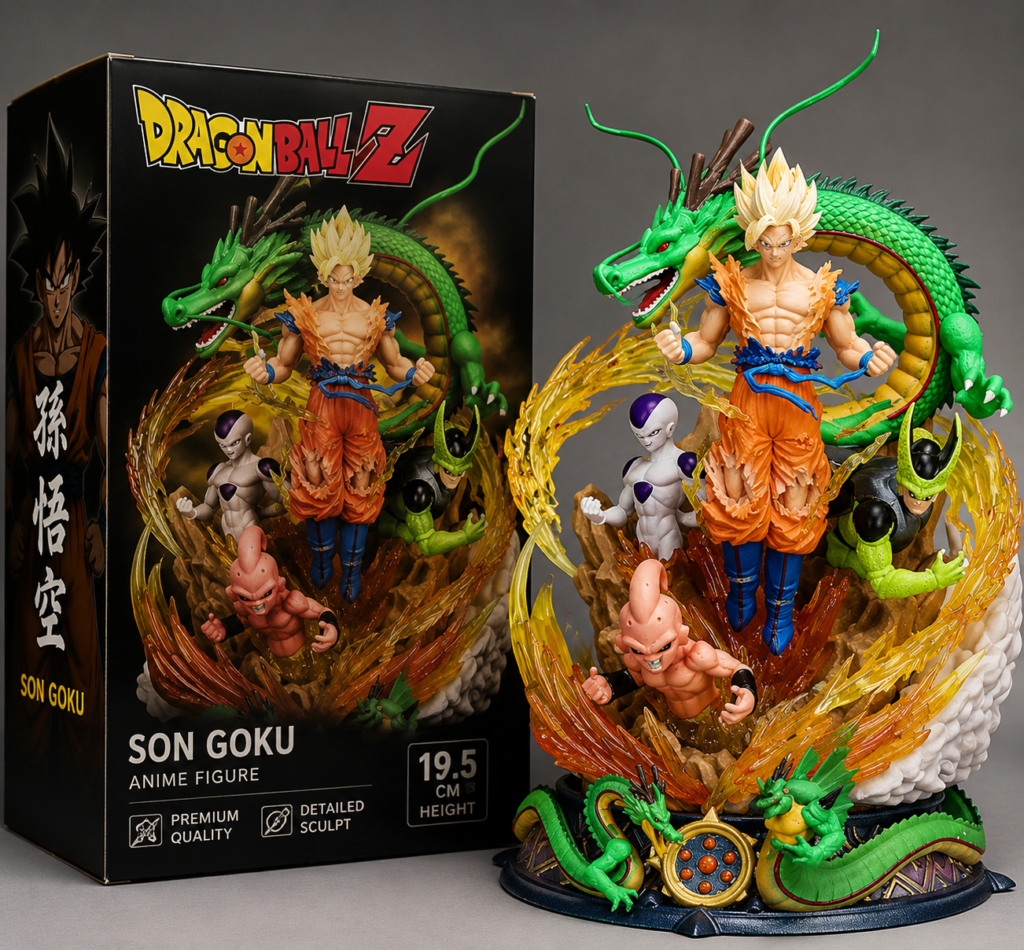 Dragon Ball Z Super Saiyan Goku & Shenron Battle Statue with Frieza, Cell & Majin Buu (20 cm)