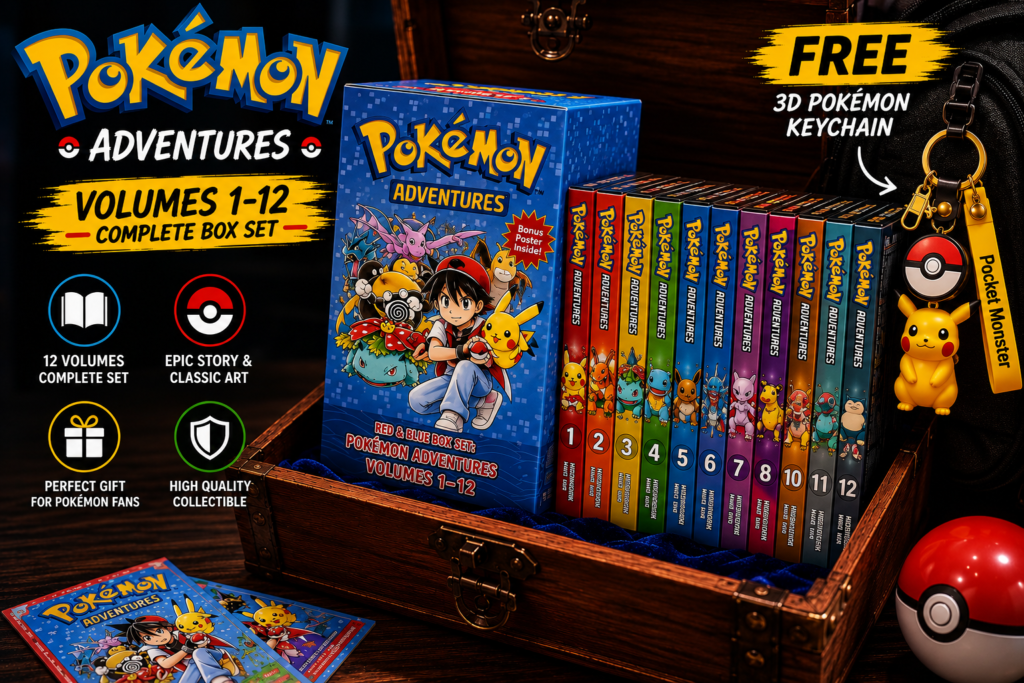 Pokemon Adventures Manga Box Set Volumes 1–12 Complete Collection with Free 3D Pokemon Keychain | Paperback Manga Set