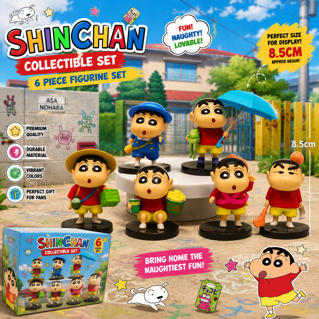 Shinchan Collectible Set of 6 PVC Action Figures 8.5 cm Anime Mini Figurine