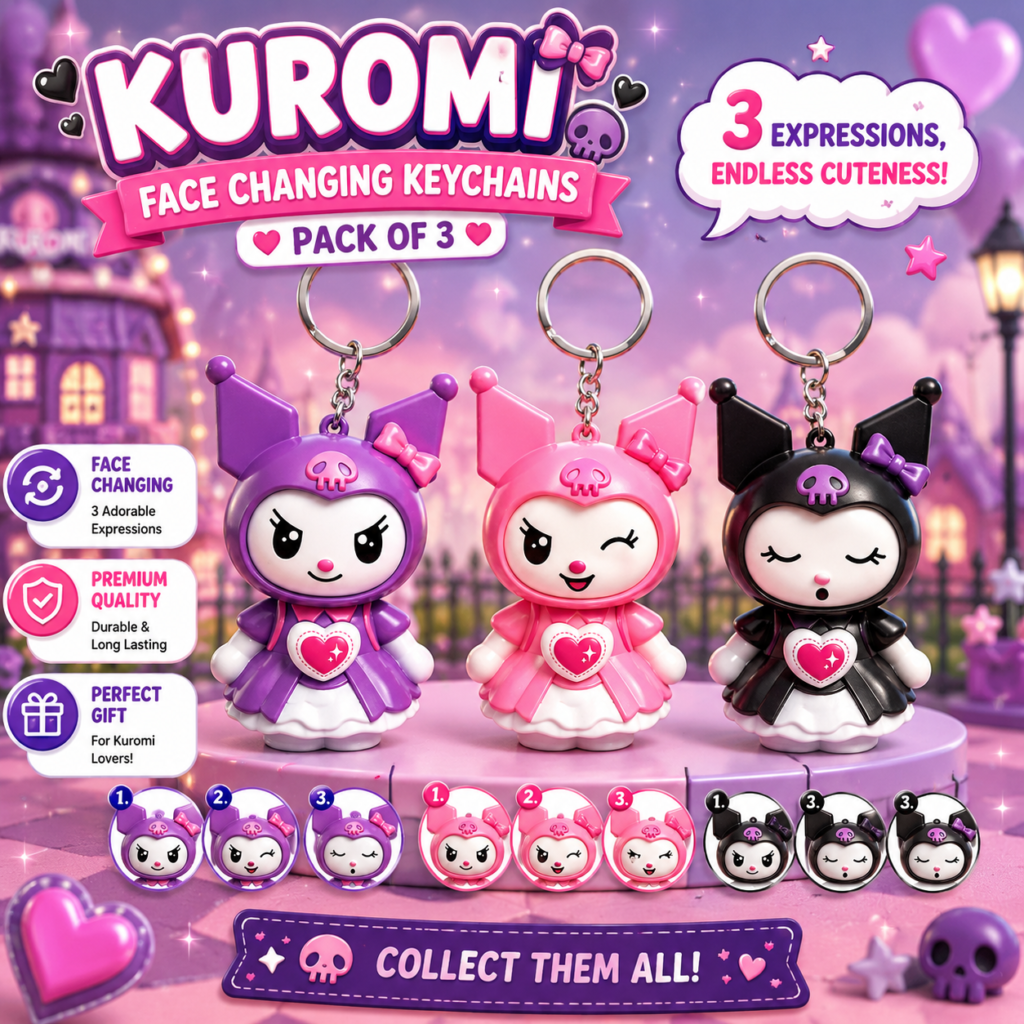 Kuromi Face Changing Keychain (Pack of 3)